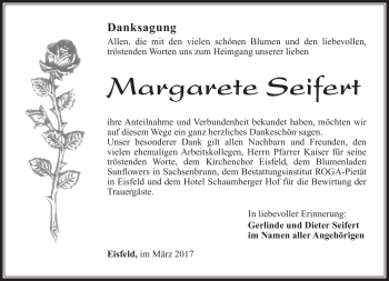 Traueranzeige von Margarete Seifert von Südthüringer Presse