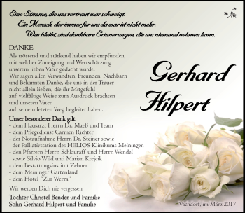 Traueranzeige von Gerhard Hilpert von Südthüringer Presse