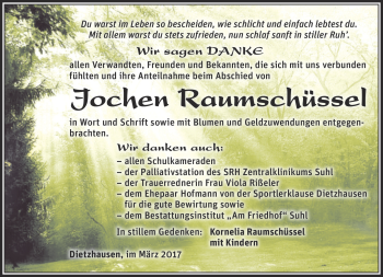 Traueranzeige von Jochen Raumschüssel von Südthüringer Presse
