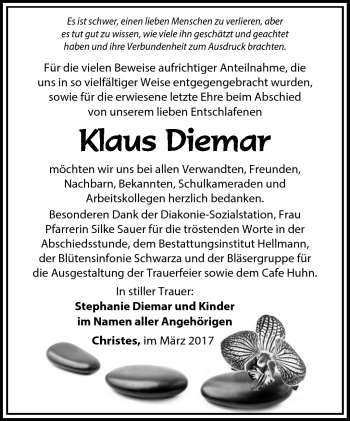 Traueranzeige von Klaus Diemar von Südthüringer Presse
