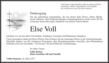 Traueranzeige von Else Voll von Südthüringer Presse