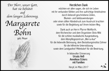 Traueranzeige von Margarete Bohn von Südthüringer Presse