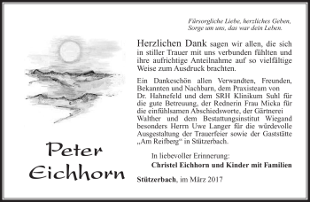 Traueranzeige von Peter Eichhorn von Südthüringer Presse