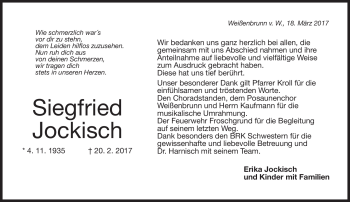 Traueranzeige von Siegfried Jobisch von Neue Presse Coburg