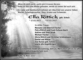 Traueranzeige von Ella Rittich von Südthüringer Presse