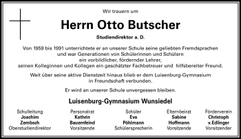 Traueranzeige von Otto Butscher von Frankenpost