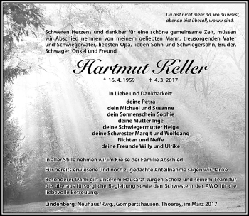 Traueranzeige von Hartmut Keller von Südthüringer Presse