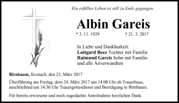 Traueranzeige von Albin Gareis von Neue Presse Coburg