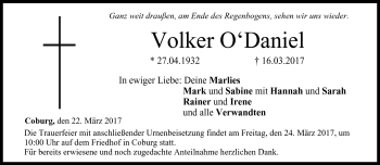 Traueranzeige von Volker O´Daniel von Neue Presse Coburg