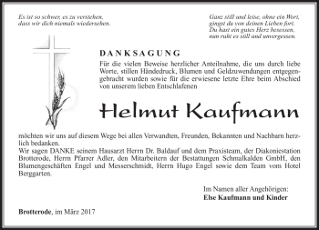 Traueranzeige von Helmut Kaufmann von Südthüringer Presse