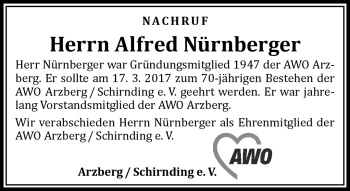 Traueranzeige von Alfred Nürnberger von Frankenpost