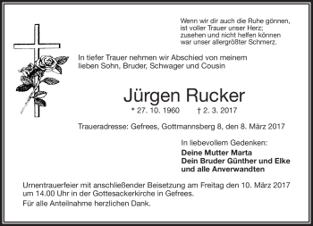 Traueranzeige von Jürgen Rucker von Frankenpost