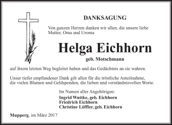 Traueranzeige von Helga Eichhorn von Südthüringer Presse