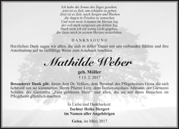 Traueranzeige von Mathilde Weber von Südthüringer Presse