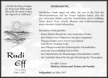 Traueranzeige von Rudi Eff von Südthüringer Presse