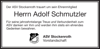 Traueranzeige von Adolf Schmutzler von Frankenpost
