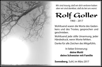 Traueranzeige von Rolf Goller von Südthüringer Presse