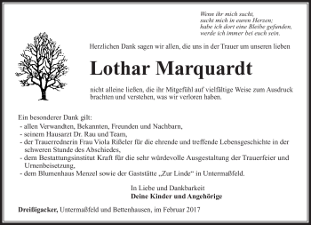 Traueranzeige von Lothar Marquardt von Südthüringer Presse