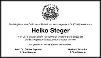 Traueranzeige von Heiko Steger von Neue Presse Coburg