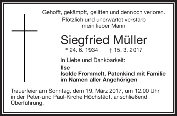 Traueranzeige von Siegfried Müller von Frankenpost