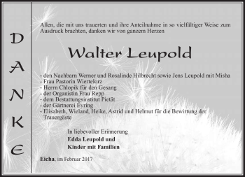Traueranzeige von Walter Leupold von Südthüringer Presse
