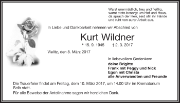Traueranzeige von Kurt Wildner von Frankenpost