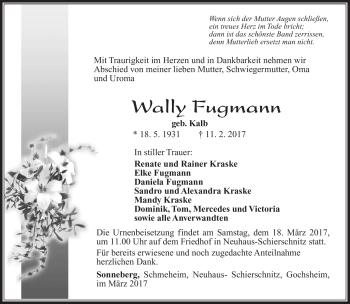 Traueranzeige von Wally Fugmann von Südthüringer Presse