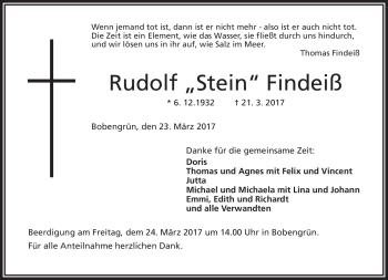 Traueranzeige von Rudolf Findeiß von Frankenpost