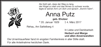 Traueranzeige von Anna Putz von Frankenpost