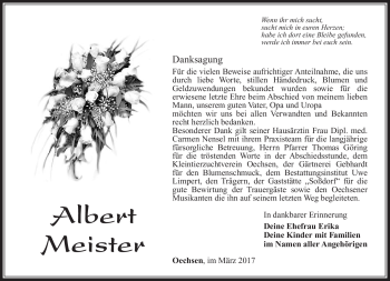 Traueranzeige von Albert Meister von Südthüringer Presse