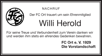 Traueranzeige von Willi Herold von Frankenpost