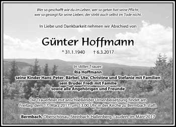 Traueranzeige von Günter Hoffmann von Südthüringer Presse