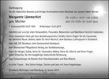 Traueranzeige von Margarete Lämmerhirt von Südthüringer Presse