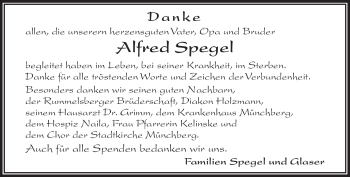 Traueranzeige von Alfred Spegel von Frankenpost