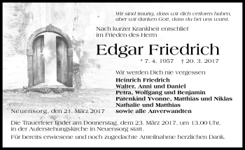 Traueranzeige von Edgar Friedrich von Neue Presse Coburg