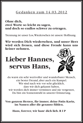 Traueranzeige von Hannes  von Frankenpost