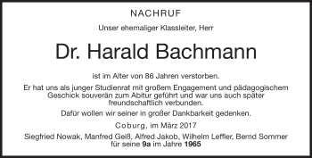 Traueranzeige von Harald Bachmann von Neue Presse Coburg