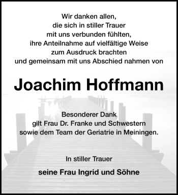 Traueranzeige von Joachim Hoffmann von Südthüringer Presse