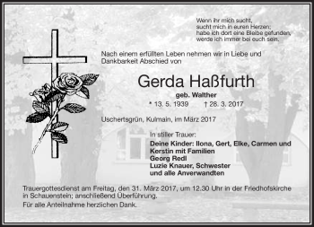 Traueranzeige von Gerda Haßfurth von Frankenpost