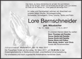 Traueranzeige von Lore Bernschneider von Neue Presse Coburg