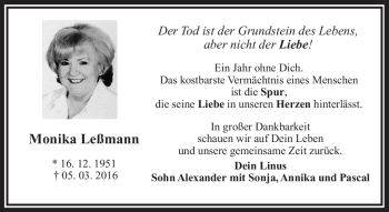 Traueranzeige von Monika Leßmann von Frankenpost