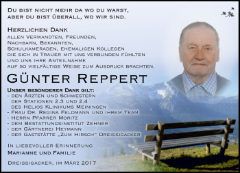 Traueranzeige von Günter Reppert von Südthüringer Presse