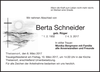 Traueranzeige von Berta Schneider von Neue Presse Coburg