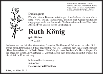 Traueranzeige von Ruth König von Südthüringer Presse
