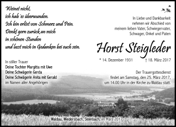 Traueranzeige von Horst Steigleder von Südthüringer Presse