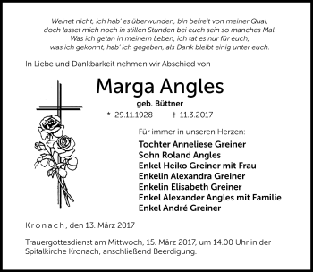 Traueranzeige von Angles Marga von Neue Presse Coburg