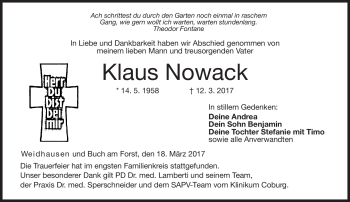 Traueranzeige von Klaus Nowak von Neue Presse Coburg