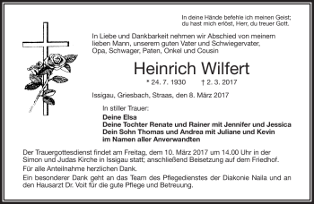 Traueranzeige von Heinrich Wilfert von Frankenpost