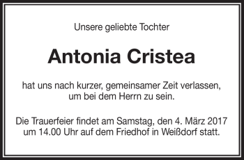 Traueranzeige von Antonia Cristea von Frankenpost
