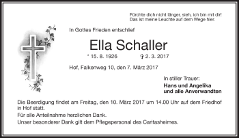 Traueranzeige von Ella Schaller von Frankenpost